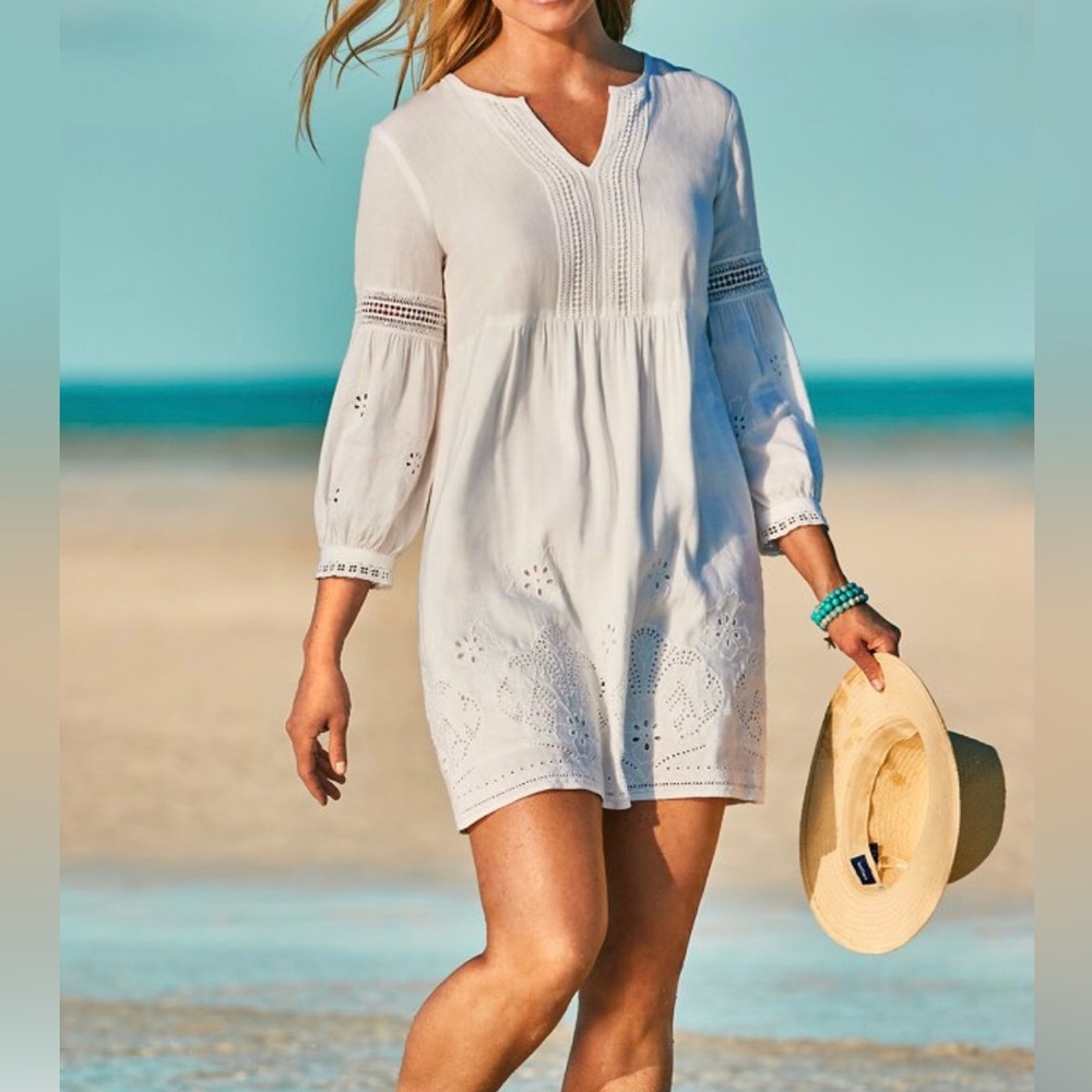 Tommy Bahama St. Lucia Linen-Blend Split-Neck Dress size medium